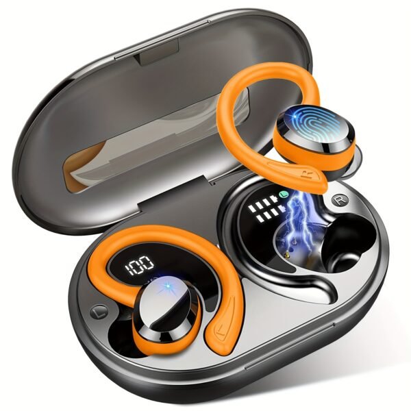 Écouteurs Sans Fil Q38, Casque Sans Fil 5.3 avec Pilote de 14.2mm Stéréo Sur-oreille, Écouteurs de Lecture 48H avec Crochet d'Oreille, Micro Réducteur de Bruit, Casque Sport pour Entraînement/Courir – Image 3