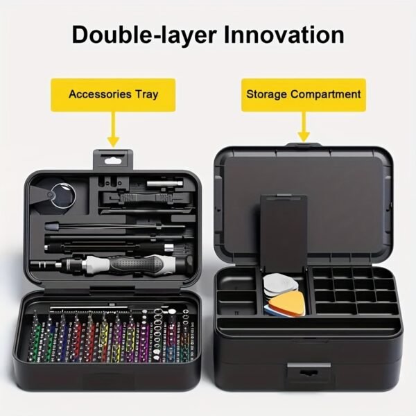 Kit de Réparation pour Téléphone Mobile avec Ensemble de Tournevis, Boîte Magnétique Incluant une Barre à Levier, Ventouse, Pincettes, Pinces et 108 Embouts pour Réparations Quotidiennes - Adapté aux Ordinateurs Personnels, Ordinateurs Portables, Téléphones Mobiles, Consoles de Jeux, Caméras, Lunettes, etc (Copie) – Image 6
