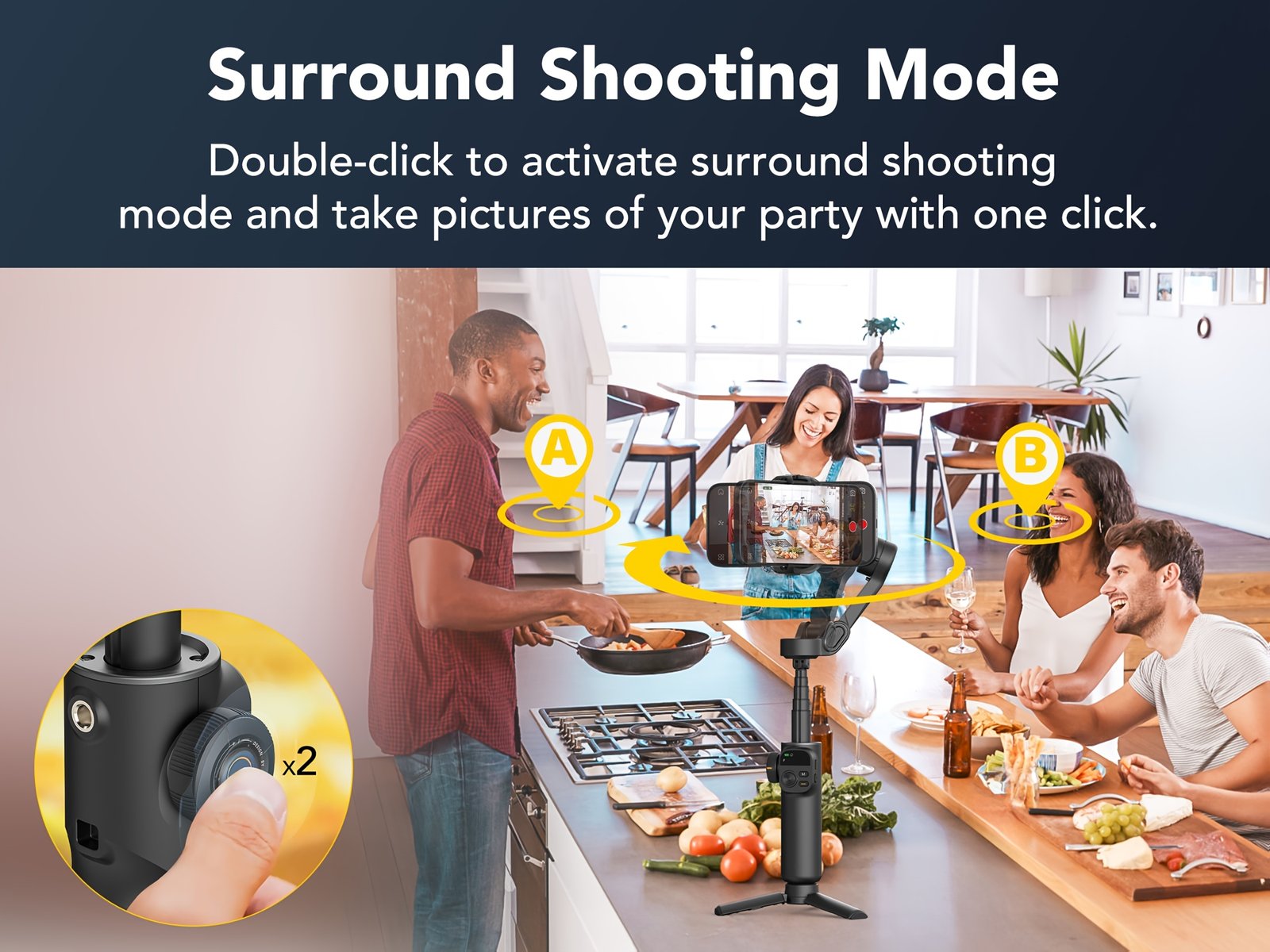 AOCHUAN Smart X2 Stabilisateur de Téléphone Gimbal pour Sport en Plein Air, Trépied à Déclencheur Automatique, Réglage Pliable avec Affichage LED au Sol, Contrôle par Gestes, Suivi de Visage et Corps, Fonction Anti-secousse