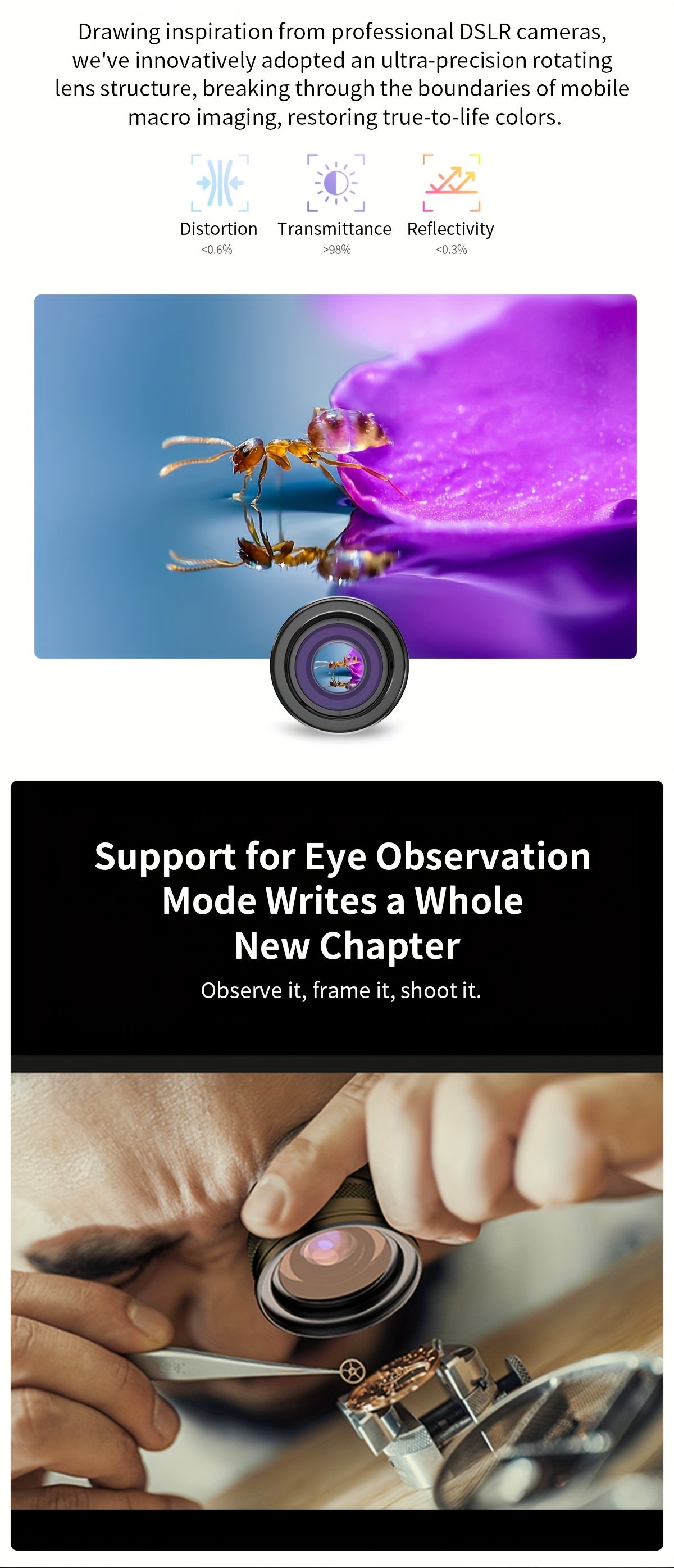 Objectif Macro DSLR Zoom 2en1 APEXEL, Grande Ouverture F1.05, Équipé d'un Filtre CPL de 37mm, Clip Extensible Universel Léger de 88g pour iPhone, Samsung, Huawei, Xiaomi et la Plupart des Smartphones