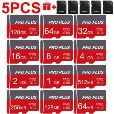 5pièces Carte Mémoire 128 Go 64 Go 32 Go 16 Go Avec Adaptateur, Carte Mémoire Haute Vitesse 8 Go 4 Go 2 Go 1 Go, Carte Mémoire U3 C10 A1 TF 512 Mo 256 Mo 128 Mo 64 Mo Pour Tablette/caméra/téléphone/audio de Voiture, Stockez Vos Fichiers En Toute Sécurité !