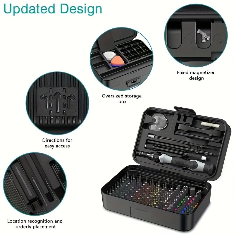Kit de Réparation pour Téléphone Mobile avec Ensemble de Tournevis, Boîte Magnétique Incluant une Barre à Levier, Ventouse, Pincettes, Pinces et 108 Embouts pour Réparations Quotidiennes - Adapté aux Ordinateurs Personnels, Ordinateurs Portables, Téléphones Mobiles, Consoles de Jeux, Caméras, Lunettes, etc