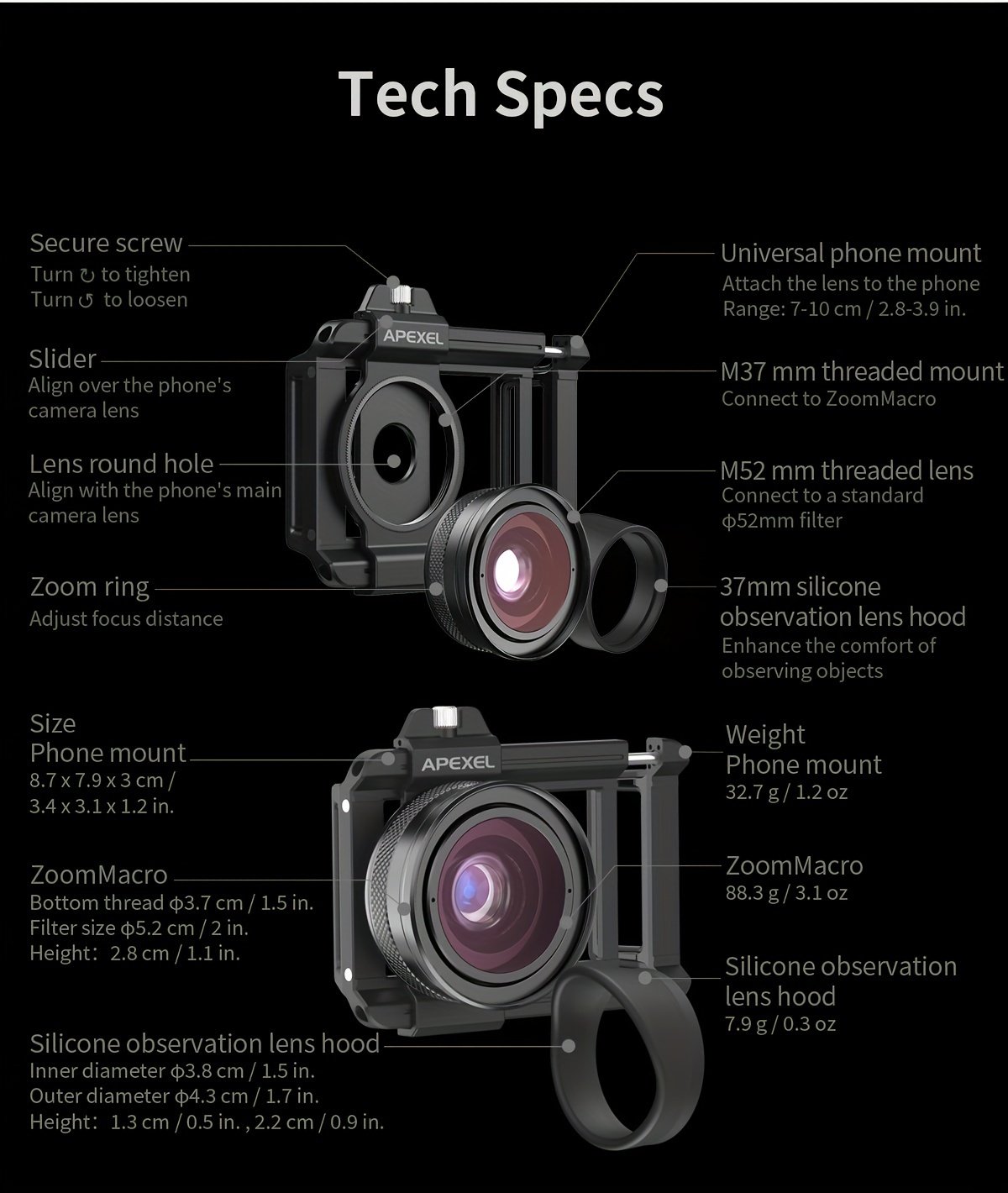 Objectif zoom APEXEL 10X-20X pour la photographie avec smartphone, objectif optique haute définition