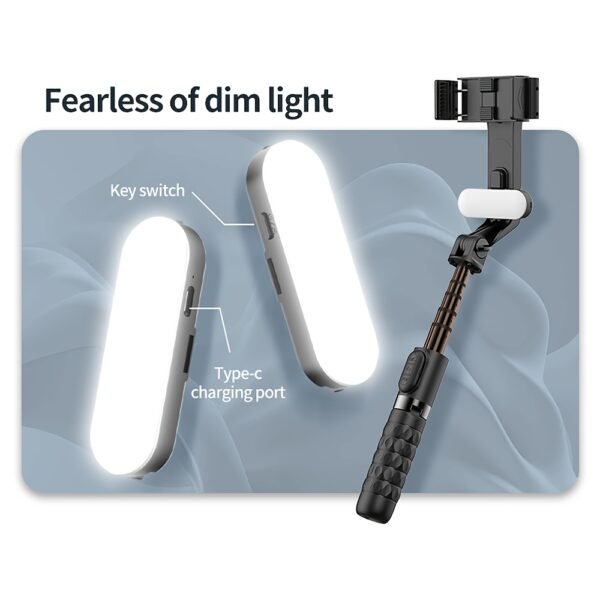 QAML A6 2025 Stabilisateur de cardan portable avec trépied à perche à selfie, télécommande sans fil, 1 axe pour smartphone, batterie lithium-polymère rechargeable de 400 mAh, chargement USB, matériau ABS, compatible avec les appareils iPhone et Android – Image 5