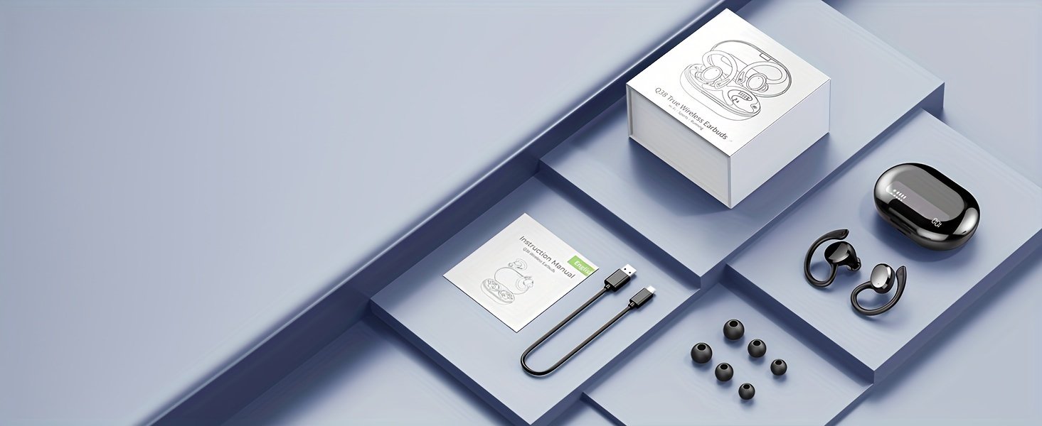 Écouteurs Sans Fil Q38 avec Son Stéréo Environnant, Écouteurs Sportifs à Longue Durée de Jeu, Moniteurs Intra-Auriculaires avec Microphone Intégré pour l'Exercice et la Réduction du Bruit