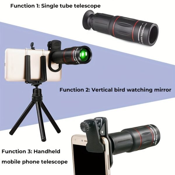 Objectif Téléobjectif pour iPhone et Android, Télescope de Caméra HD à Grande Loupe pour Photographie sur Smartphone avec Pince pour Téléphone & Trépied Portatif – Image 8