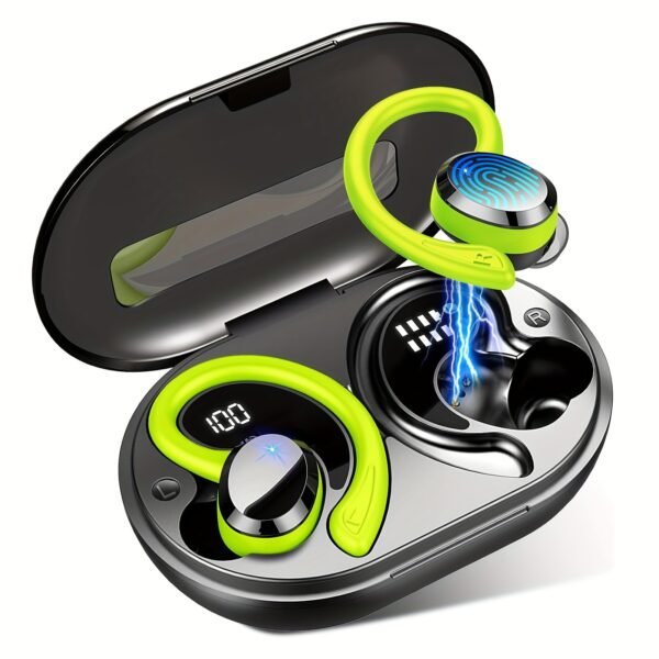 Écouteurs Sans Fil Q38, Casque Sans Fil 5.3 avec Pilote de 14.2mm Stéréo Sur-oreille, Écouteurs de Lecture 48H avec Crochet d'Oreille, Micro Réducteur de Bruit, Casque Sport pour Entraînement/Courir – Image 5
