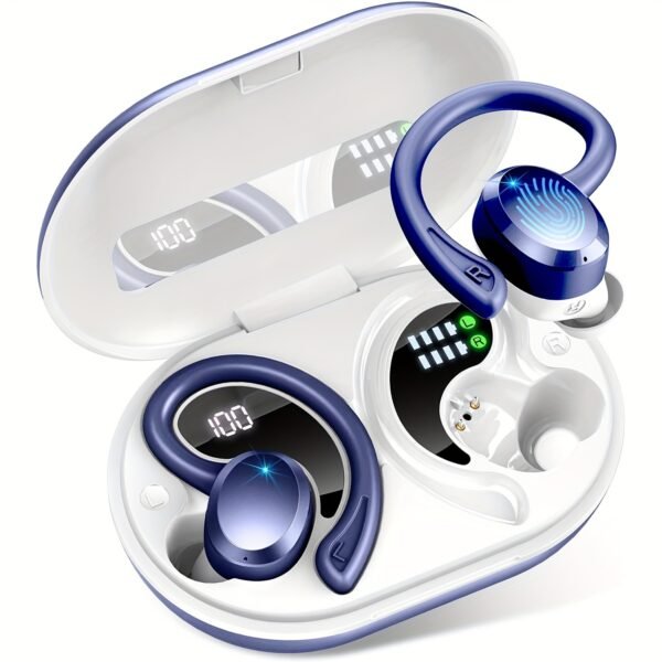 Écouteurs Sans Fil Q38, Casque Sans Fil 5.3 avec Pilote de 14.2mm Stéréo Sur-oreille, Écouteurs de Lecture 48H avec Crochet d'Oreille, Micro Réducteur de Bruit, Casque Sport pour Entraînement/Courir – Image 11