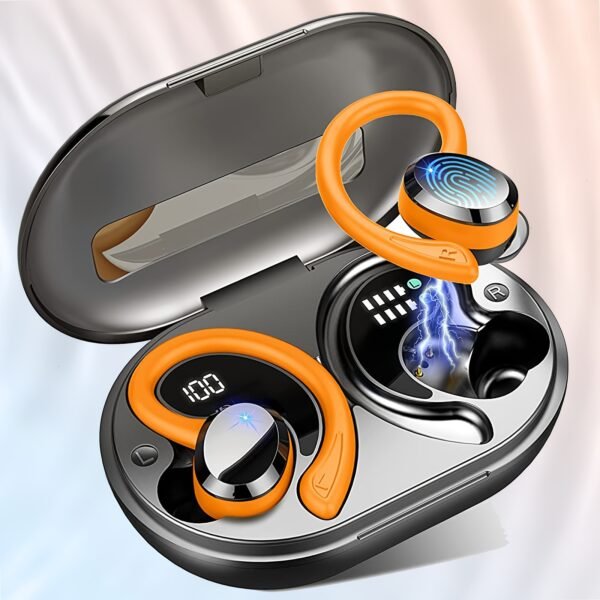 Écouteurs Sans Fil Q38, Casque Sans Fil 5.3 avec Pilote de 14.2mm Stéréo Sur-oreille, Écouteurs de Lecture 48H avec Crochet d'Oreille, Micro Réducteur de Bruit, Casque Sport pour Entraînement/Courir