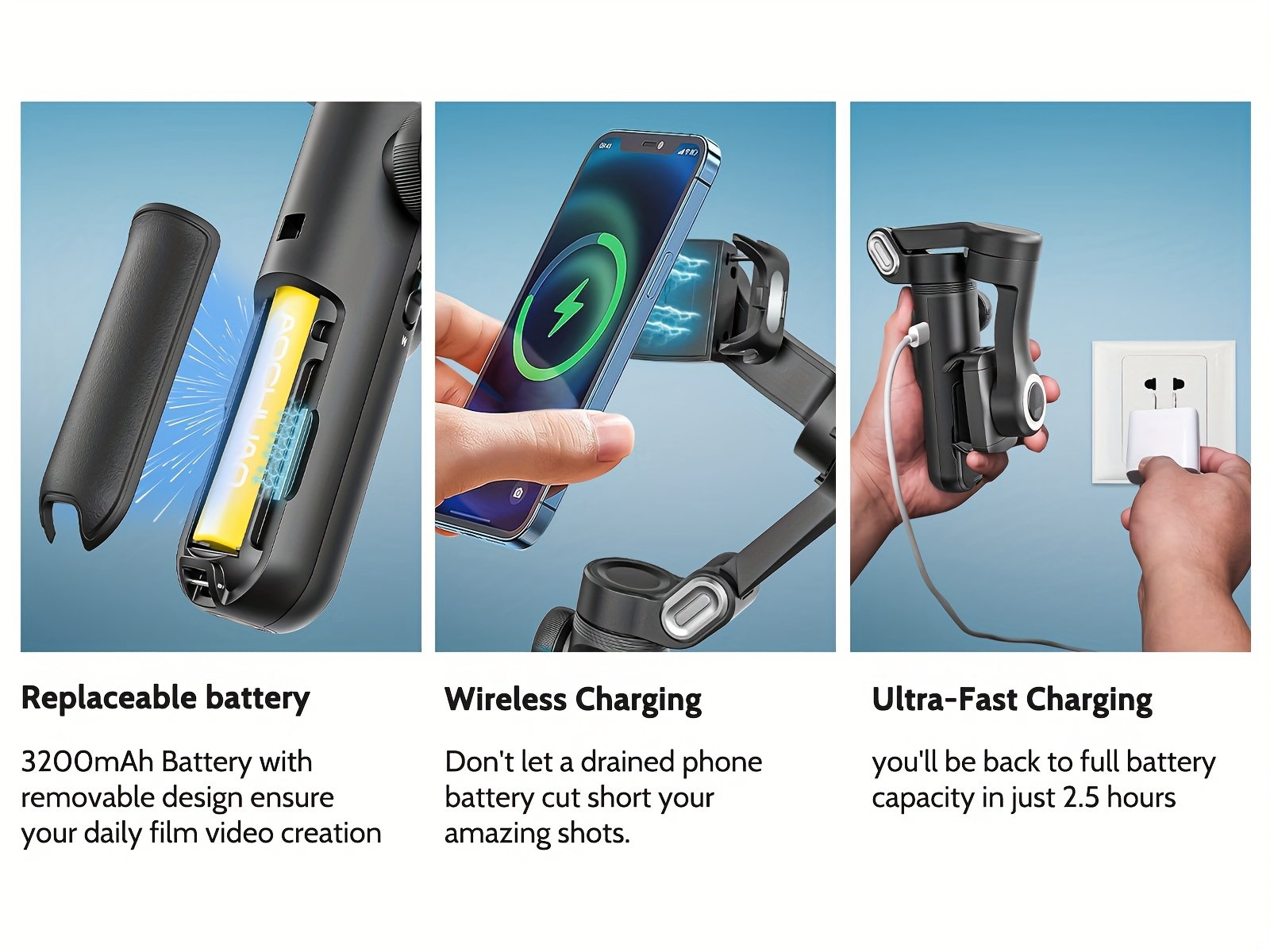 AOCHUAN Stabilisateur Intelligent pour Smartphone XPro avec Trépied, Suivi de Visage pour Sport en Plein Air et Diffusion en Direct, Application Anti-Vibration, Éclairage Intégré LED, Prise de Vue Autoportrait et Famille