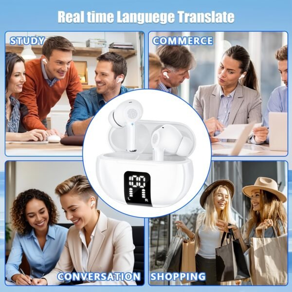 Écouteurs de Traduction en Temps Réel pour Plus de 100 Langues avec Contrôle par Application, Traduction Voix & Vidéo Bidirectionnelle pour Voyage, Affaires & Cadeaux, Rechargeables par USB, Sans Fil, Compatibles avec iOS & Android, Prise en Charge de 150 Langues, Écouteurs de Traduction pour Voyage | Design Compact | Support Multilingue – Image 4