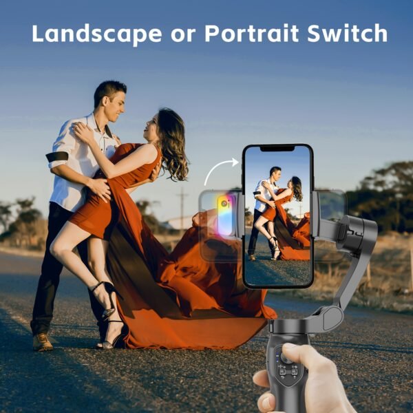 Trépied pour téléphone portable à 3 axes nouveau, stabilisateur de tête d'iPhone intelligent avec lumière supplémentaire RVB et trépied, équilibre anti-secousse et suivi de visage, stabilisateur de prise de vue vidéo, cadeaux de Noël et Nouvel An, compatible avec les téléphones Apple – Image 5