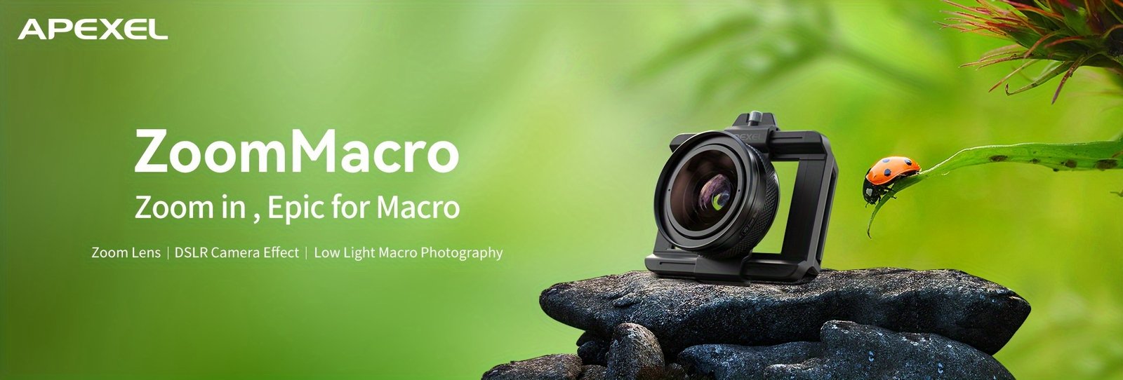 Objectif Macro DSLR Zoom 2en1 APEXEL, Grande Ouverture F1.05, Équipé d'un Filtre CPL de 37mm, Clip Extensible Universel Léger de 88g pour iPhone, Samsung, Huawei, Xiaomi et la Plupart des Smartphones