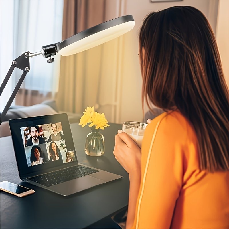 Support de Téléphone pour Caméra Suspendue Amélioré, Support de Téléphone avec Lumière d'Anneau pour Enregistrement, Support de Bureau Flexiblement Suspendu pour Cuisine/Photographie/Maquillage/Manucure/Streaming en Direct/Réunions Zoom