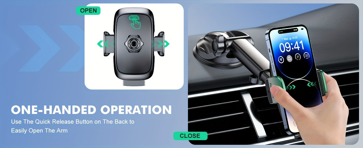 Support de téléphone pour voiture [Ventouse puissante et base solide], [Protection en silicone et libération par un bouton] Support de téléphone à ventouse pour tableau de bord, compatible avec des téléphones de 10.16 cm à 17.78 cm