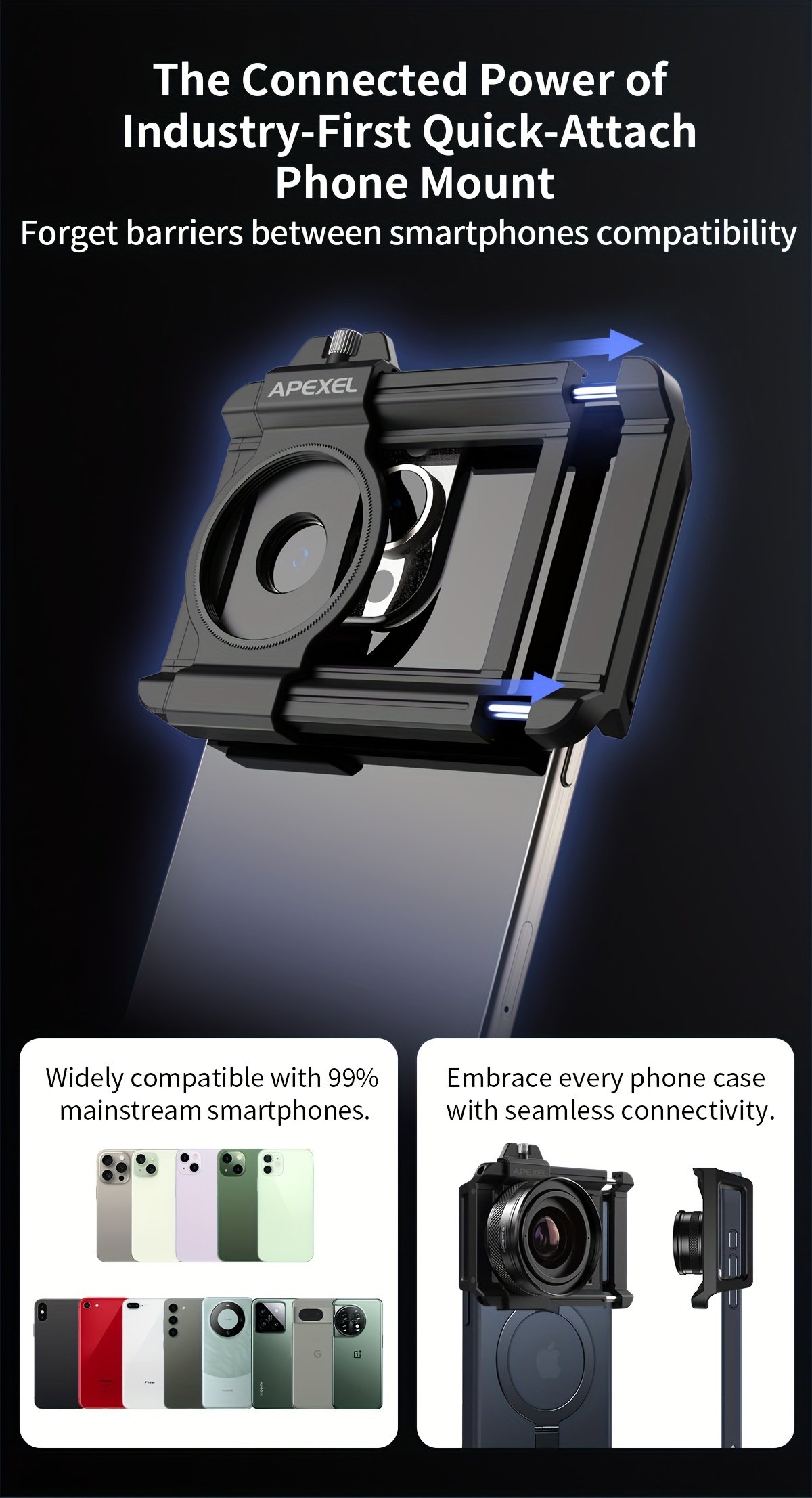 Objectif zoom APEXEL 10X-20X pour la photographie avec smartphone, objectif optique haute définition