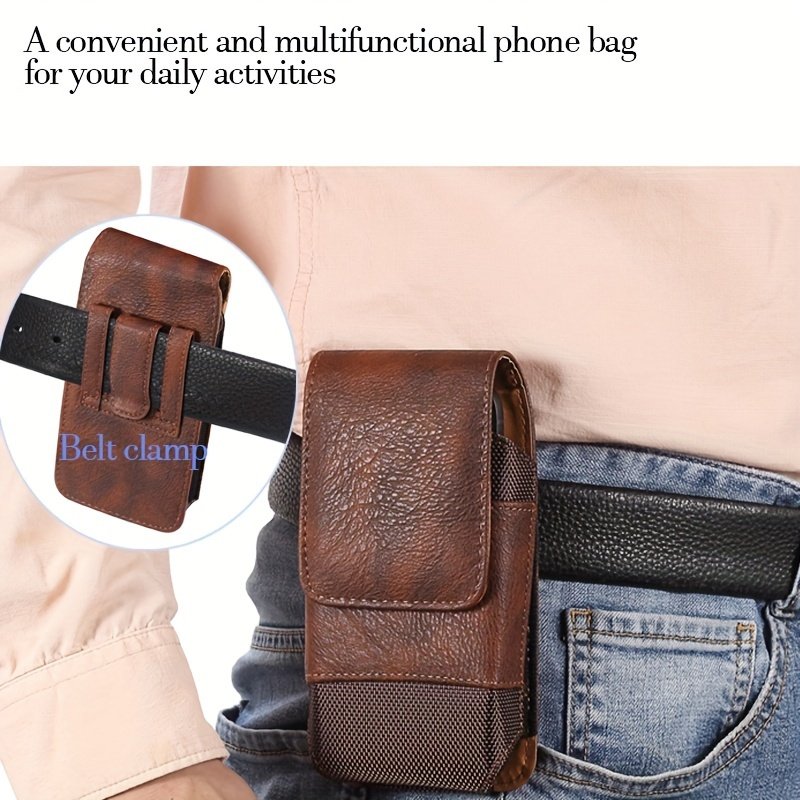 Étui de Téléphone en Cuir de Vache de Haute Qualité avec Motif Grain, Sac Porte-Cingle pour Ceinture
