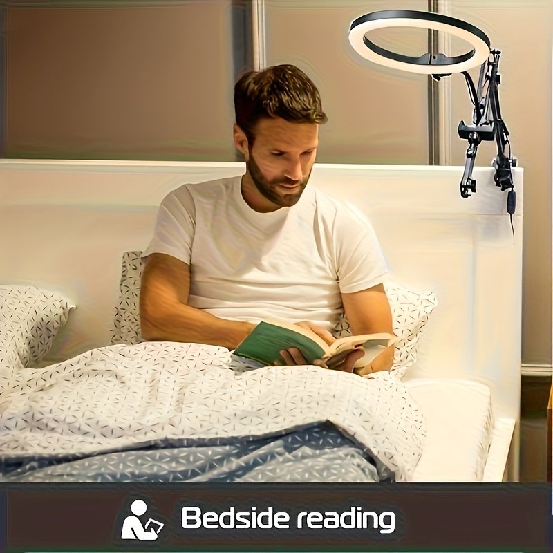 Support de Téléphone pour Caméra Suspendue Amélioré, Support de Téléphone avec Lumière d'Anneau pour Enregistrement, Support de Bureau Flexiblement Suspendu pour Cuisine/Photographie/Maquillage/Manucure/Streaming en Direct/Réunions Zoom