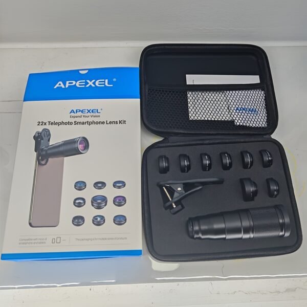 Kit d'Objectifs pour Téléphone APEXEL 10 en 1 - Objectif Télescopique 22X, Objectif Œil de Poisson 198°, Objectif Grand Angle et Objectif Macro (Vissés Ensemble), Kit de Photographie pour iPhone 16/15/14/13 Pro Max, Samsung et la Plupart des Smartphones – Image 3
