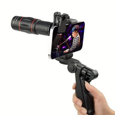 Objectif Téléobjectif pour iPhone et Android, Télescope de Caméra HD à Grande Loupe pour Photographie sur Smartphone avec Pince pour Téléphone & Trépied Portatif