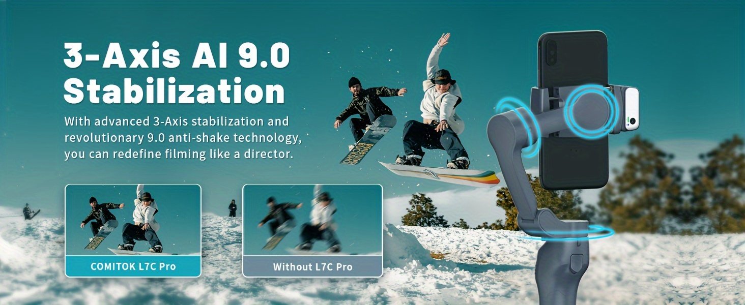 COMITOK L7C gimbal portable à 3 axes intelligent, peut être utilisé pour filmer des vidéos fluides, diffusions en direct, contrôle de geste intelligent et prises de vue de suivi, avec lumière d'appoint intégrée, artefact de prise de vue vlog selfie pour téléphone portable multi-scènes