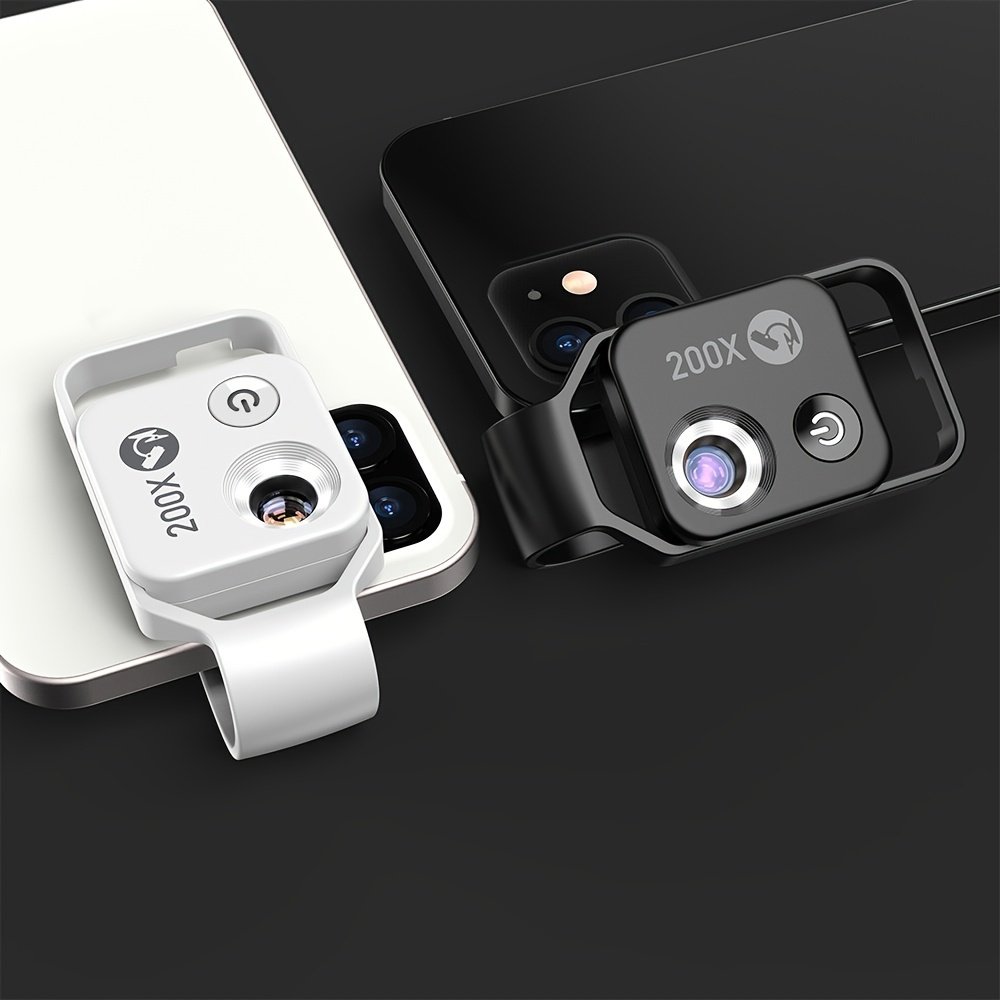 1 Pack Microscope APEXEL 200X Grossissement pour iPhone Huawei Xiaomi - Résolution HD, Lumière LED avec Filtre CPL, Design Clip-On Portable, Sans Application Nécessaire, Sac de Transport et Chiffon de Nettoyage Inclus, Microscopie Smartphone, Accessoire Compatible, Objectif Précis, Pour Utilisateurs Passionnés