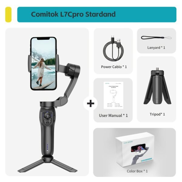 COMITOK L7C gimbal portable à 3 axes intelligent, peut être utilisé pour filmer des vidéos fluides, diffusions en direct, contrôle de geste intelligent et prises de vue de suivi, avec lumière d'appoint intégrée, artefact de prise de vue vlog selfie pour téléphone portable multi-scènes – Image 5
