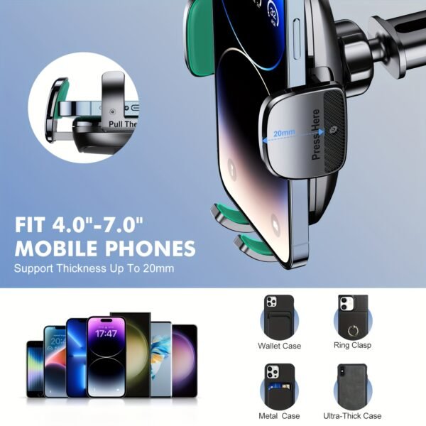 Support de Téléphone pour Voiture WOCBUY [Ventouse Forte et Base Robuste], [Protection en Silicone et Libération à Un Bouton] Support de Téléphone à Ventouse pour Tableau de Bord, Compatible avec Téléphones de 10.16cm à 17.78cm – Image 5