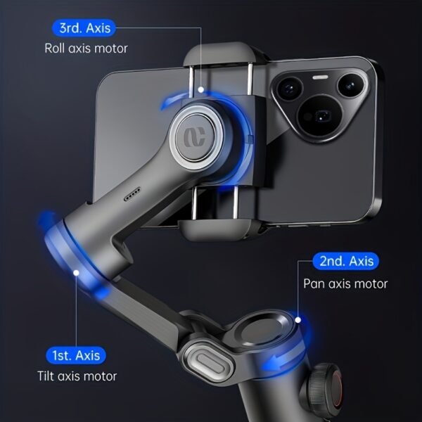 Stabilisateur de cardan à 3 axes pour smartphone pliable avec contrôle PTZ, stabilisation motorisée à 4 axes, objectif intégré de 16 mm et vidéo HD 1080P pour for iphone Xiaomi pour for samsung, vlogging, streaming, voyage, déplacement, stabilisateur de cardan pour smartphone, équipement de vlogging, stabilisateur de caméra portable, design compact, design léger – Image 6