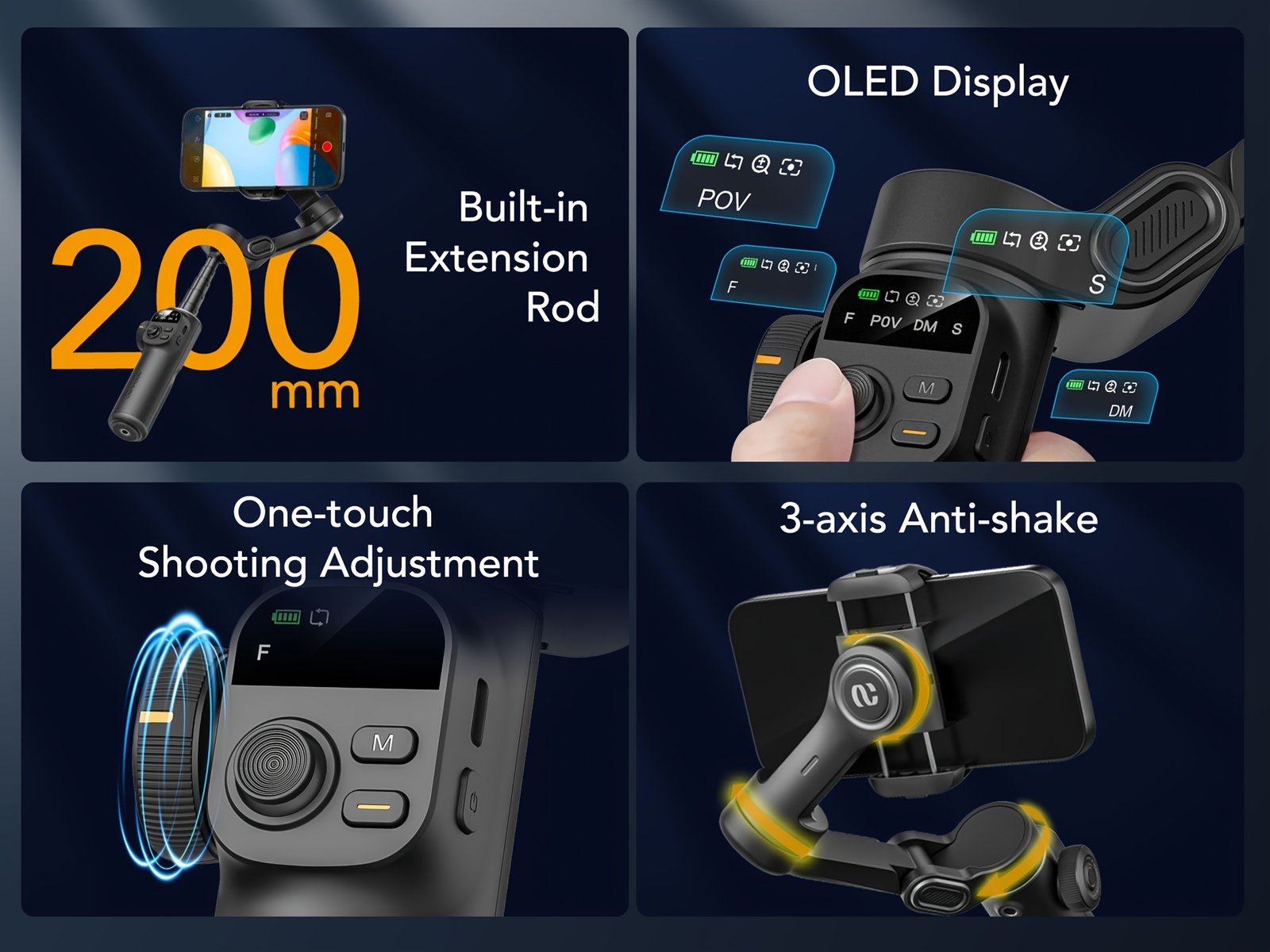 AOCHUAN Smart X2 Stabilisateur de Téléphone Gimbal pour Sport en Plein Air, Trépied à Déclencheur Automatique, Réglage Pliable avec Affichage LED au Sol, Contrôle par Gestes, Suivi de Visage et Corps, Fonction Anti-secousse