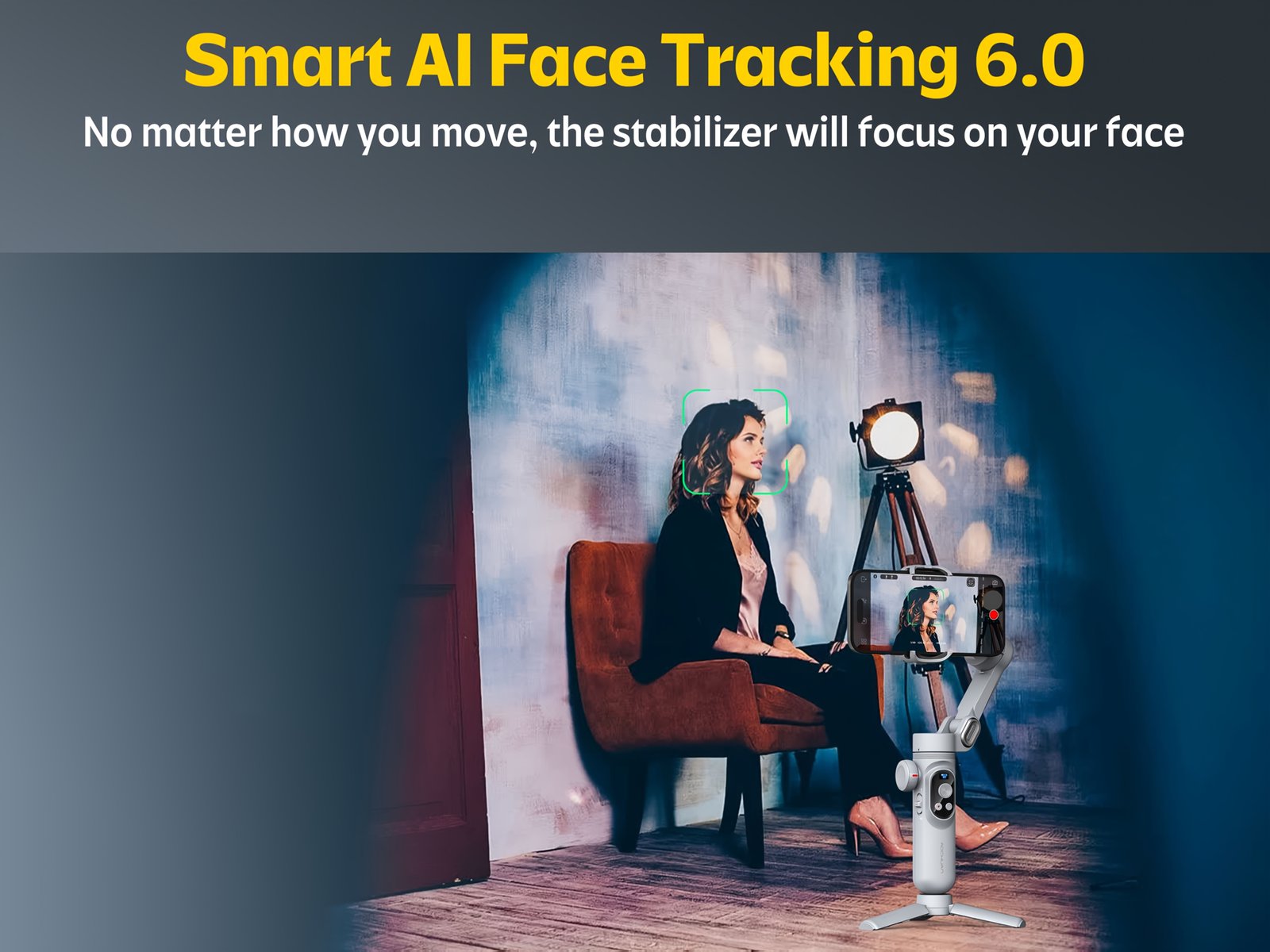 Stabilisateur de Gimbal AOCHUAN Xpro pour stabilité et anti-tremblement, peut être utilisé en main ou sur un trépied avec mode caméra recharge inversée, éclairage de remplissage intégré, affichage LED, télécommande, suivi du visage, contrôle gestuel, selfie, vlog, mode film