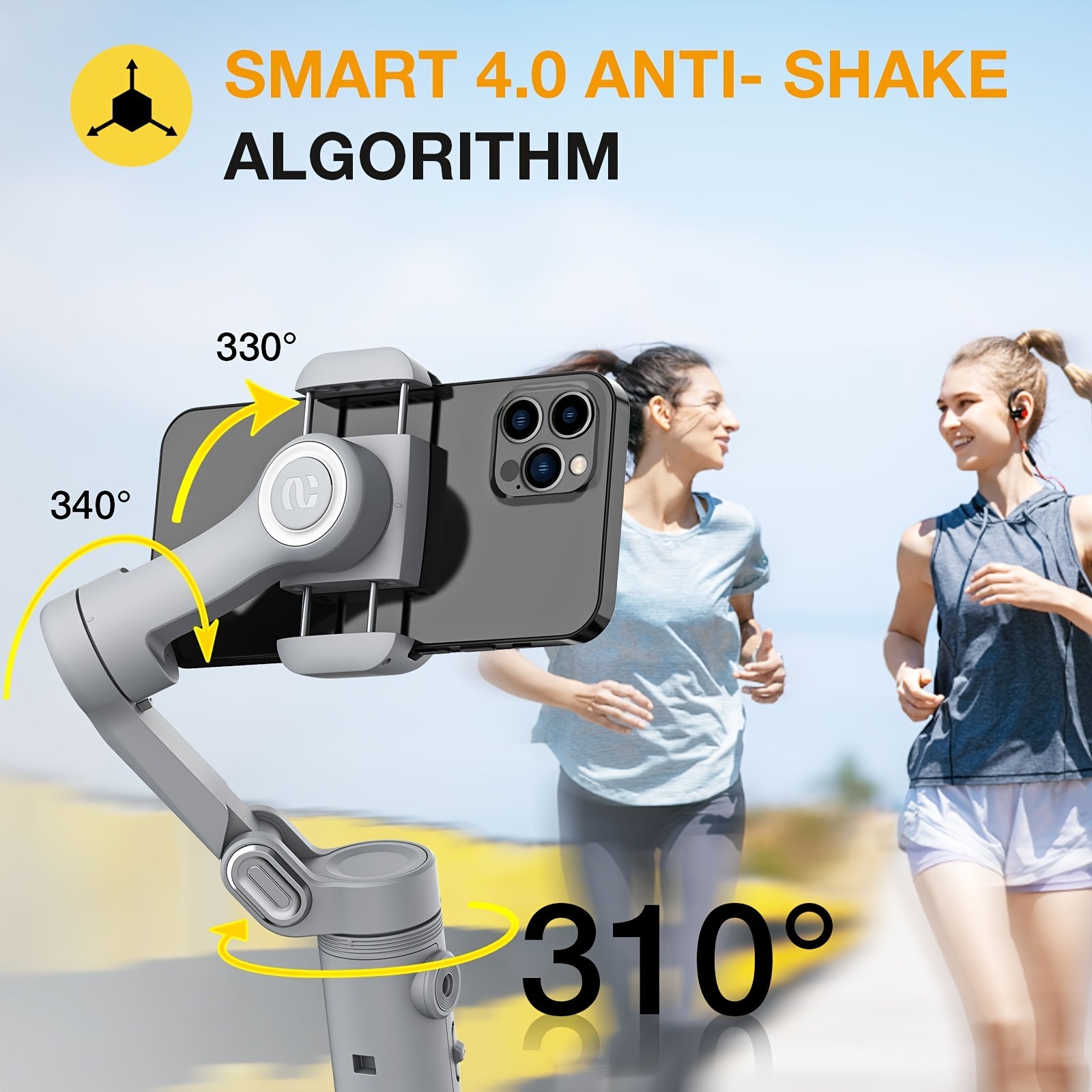 Stabilisateur de Téléphone Portable Aochuan à 3 Axes Anti-vibration pour Création Vidéo, Adapté aux Enregistrements et Tournages VLOG, avec Lumière Intégrée et Suivi Visage