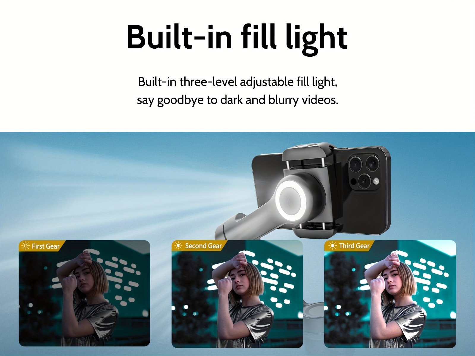 Stabilisateur de Gimbal AOCHUAN Xpro pour stabilité et anti-tremblement, peut être utilisé en main ou sur un trépied avec mode caméra recharge inversée, éclairage de remplissage intégré, affichage LED, télécommande, suivi du visage, contrôle gestuel, selfie, vlog, mode film