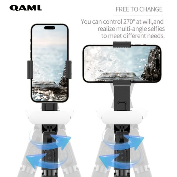 QAML A6 2025 Stabilisateur de cardan portable avec trépied à perche à selfie, télécommande sans fil, 1 axe pour smartphone, batterie lithium-polymère rechargeable de 400 mAh, chargement USB, matériau ABS, compatible avec les appareils iPhone et Android – Image 9