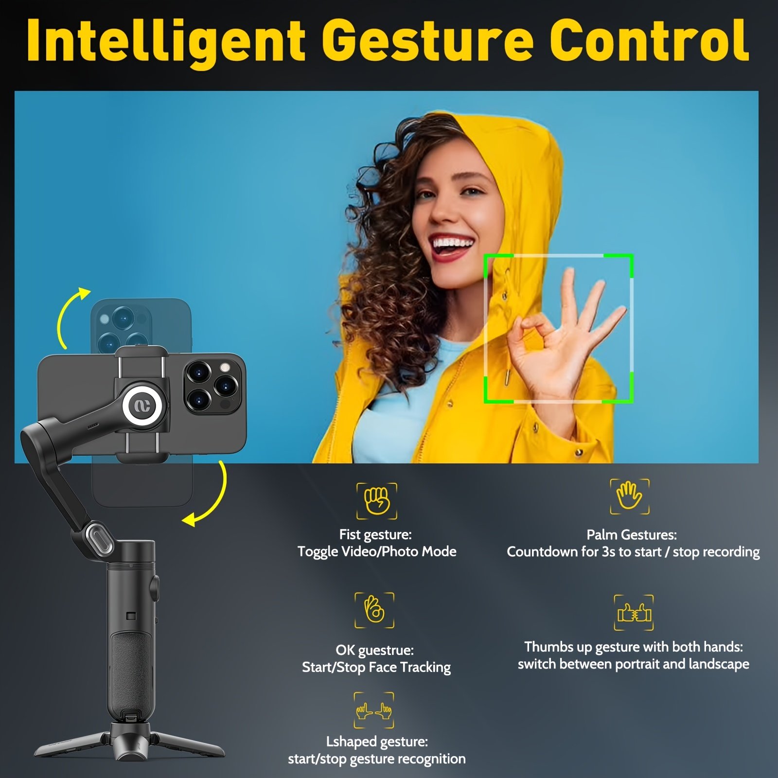 Stabilisateur de Téléphone Portable Aochuan à 3 Axes Anti-vibration pour Création Vidéo, Adapté aux Enregistrements et Tournages VLOG, avec Lumière Intégrée et Suivi Visage