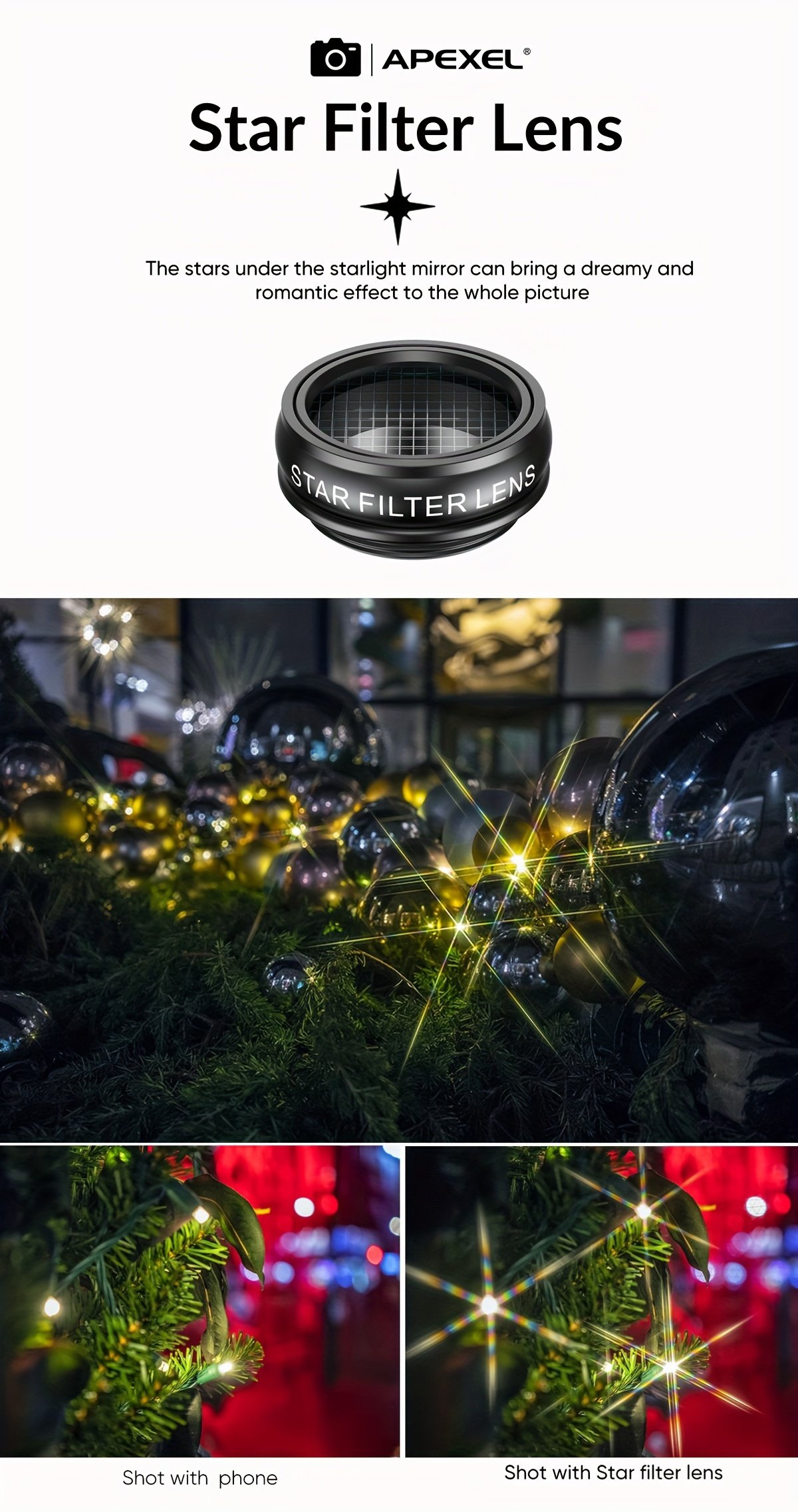 Kit d'Objectifs APEXEL 10 en 1 pour Téléphone avec Objectif Pois, Macro Large, Filtre Étoile et CPL pour iPhone 11, Samsung Redmi et tous les Smartphones