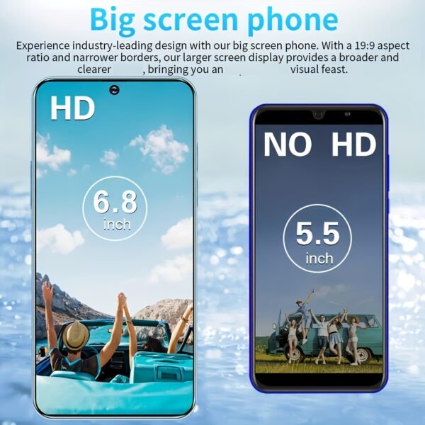 Smartphone déverrouillé 5G pour Android 13 - 8 Go + 256 Go / Écran 6,8" / Caméra 50 MP + 13 MP / Batterie 6800 mAh / Double SIM / Face ID / GPS - Livré avec casque audio, câble de charge, étui et film anti-rayures, W&O – Image 4