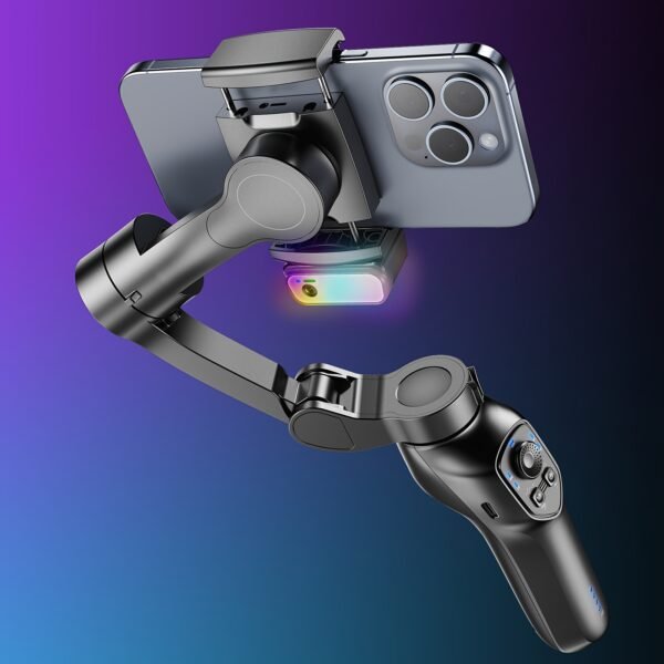 Trépied pour téléphone portable à 3 axes nouveau, stabilisateur de tête d'iPhone intelligent avec lumière supplémentaire RVB et trépied, équilibre anti-secousse et suivi de visage, stabilisateur de prise de vue vidéo, cadeaux de Noël et Nouvel An, compatible avec les téléphones Apple
