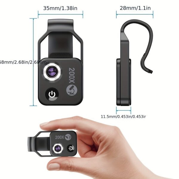 1 Pack Microscope APEXEL 200X Grossissement pour iPhone Huawei Xiaomi - Résolution HD, Lumière LED avec Filtre CPL, Design Clip-On Portable, Sans Application Nécessaire, Sac de Transport et Chiffon de Nettoyage Inclus, Microscopie Smartphone, Accessoire Compatible, Objectif Précis, Pour Utilisateurs Passionnés – Image 2