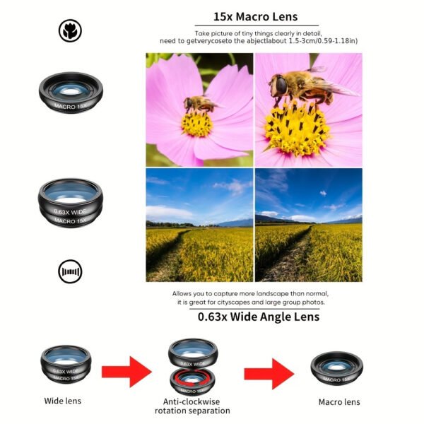 Kit d'Objectifs APEXEL 10 en 1 pour Téléphone avec Objectif Pois, Macro Large, Filtre Étoile et CPL pour iPhone 11, Samsung Redmi et tous les Smartphones – Image 9