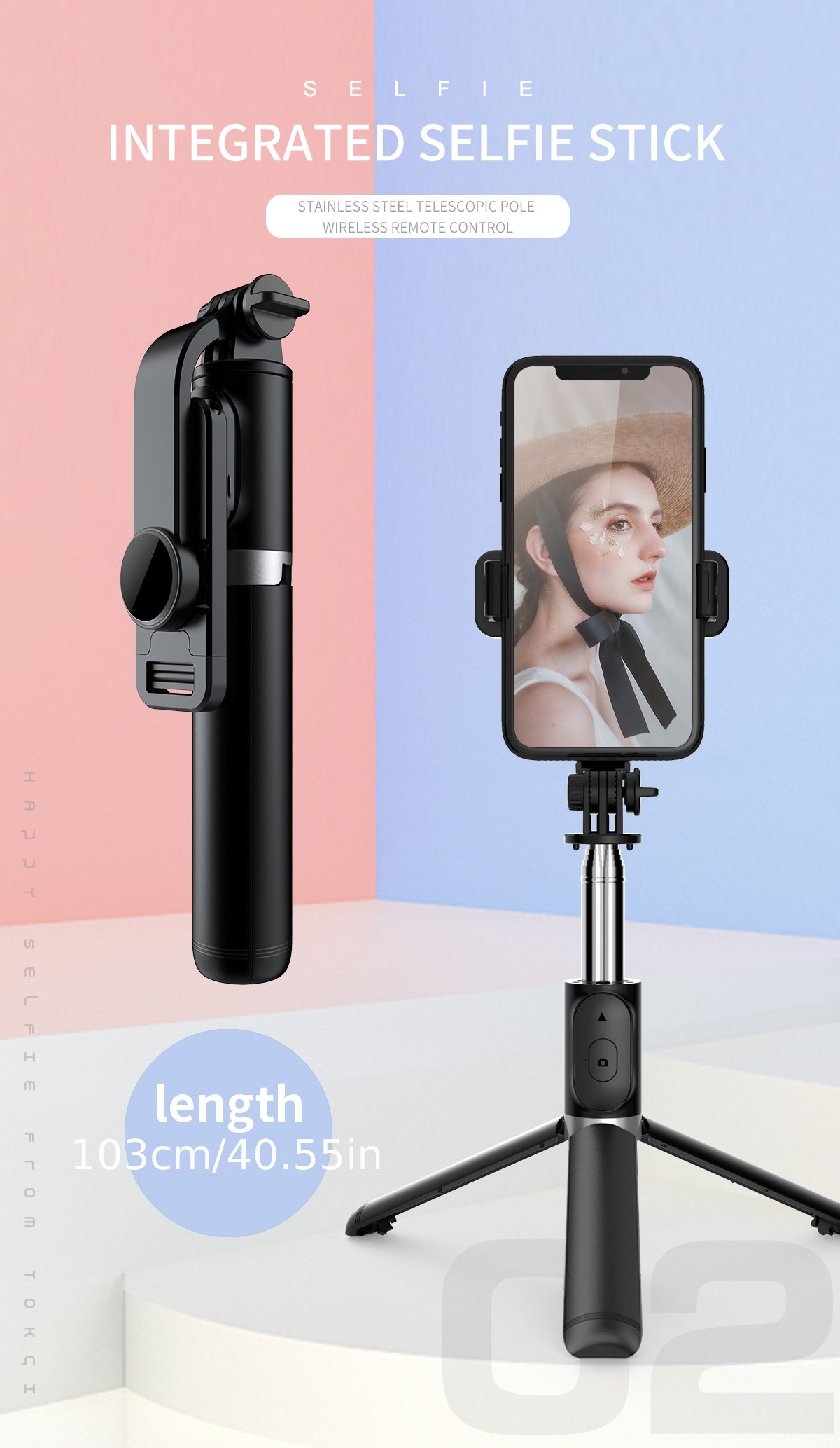 Trépied de perche à selfie pour téléphone portable de 40 po, support de trépied extensible tout-en-1 pour smartphone avec télécommande sans fil, rotation à 360° pour iPhone 14/13/12/12 Pro/11/11 Pro/XS/XR/X/8/7 Plus, pour les smartphones Samsung, Google, LG, Sony