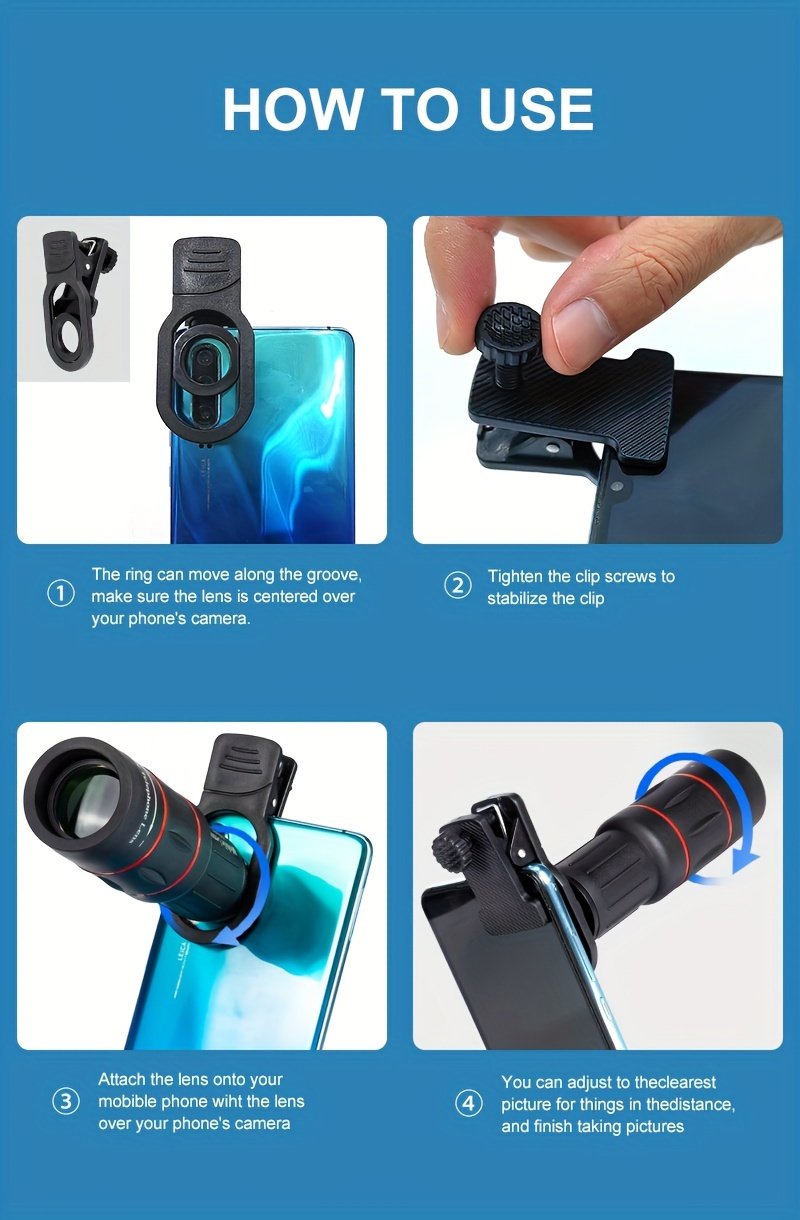 Objectif téléobjectif haute définition 18X universel pour smartphones, matériau en caoutchouc, accessoire d'objectif zoom pour la photographie en plein air, compatible avec pour for iphone, pour for samsung, Xiaomi et plus